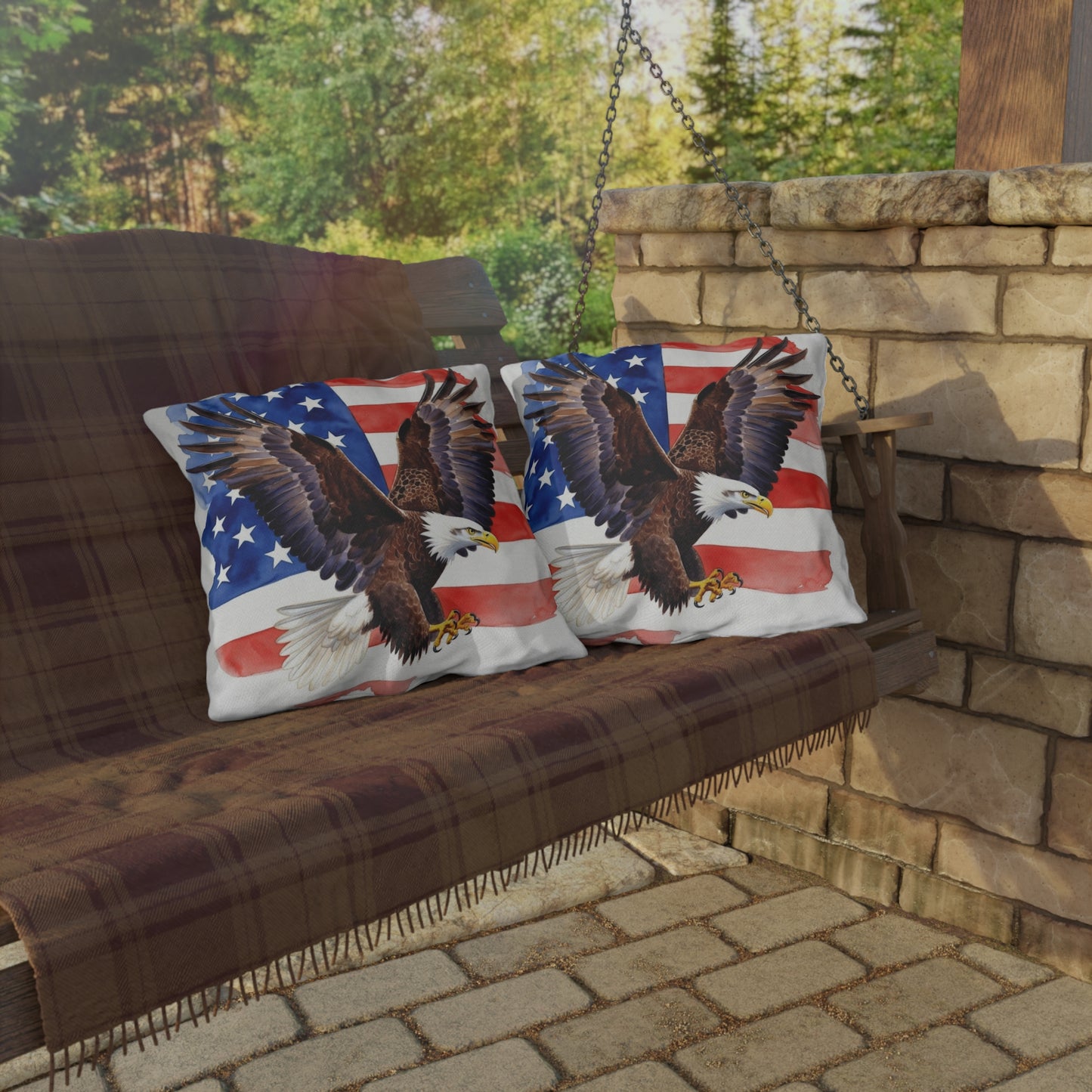 Patriotic American Bald Eagle Outdoor Pillow | USA Flag Throw | 4th of July, Memorial Day, Veterans Day Decor