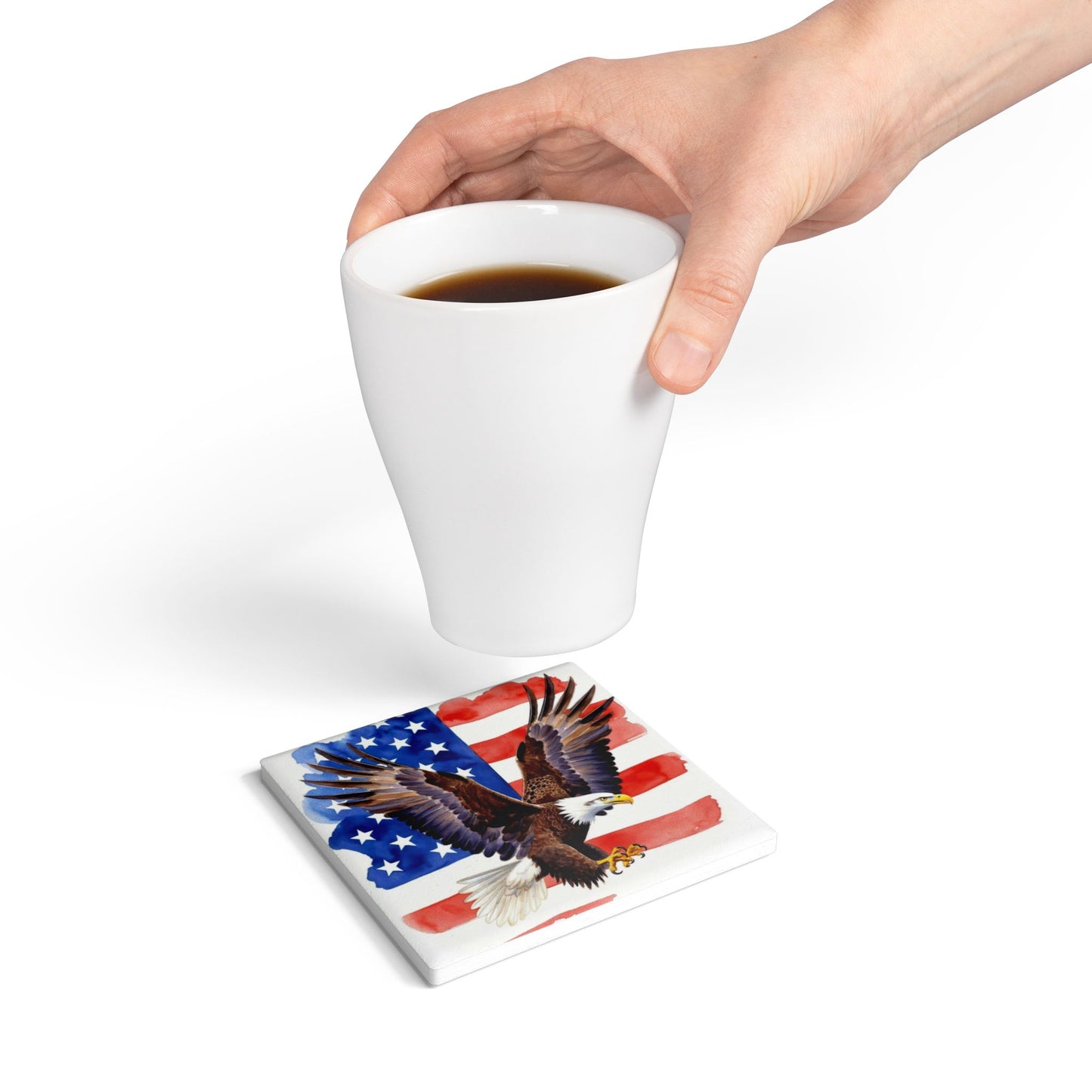 Patriotic Bald Eagle Ceramic Coaster — American Flag Home Drink Coaster (USA Independence Day Gift)