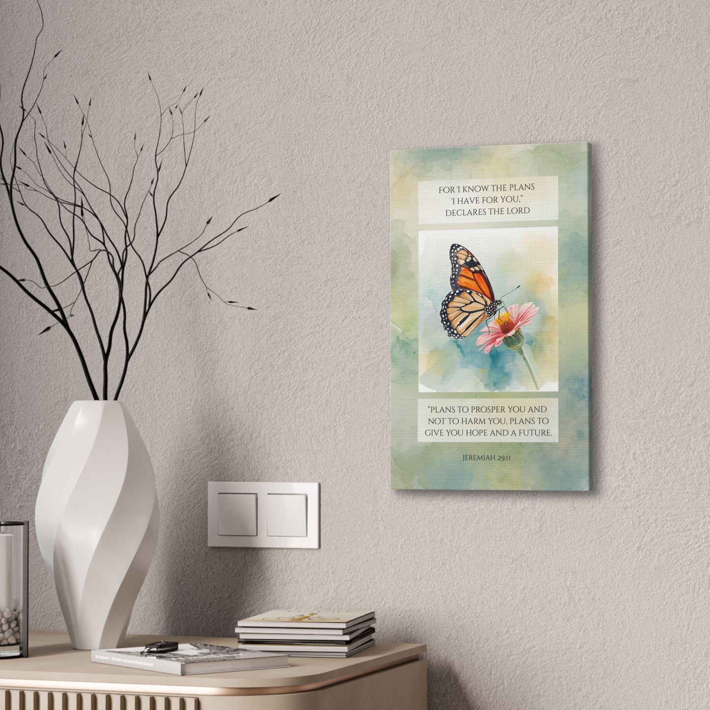 Christian Butterfly Plans to Prosper You Canvas Wall Art - Jeremiah 29:11 Scripture Decor