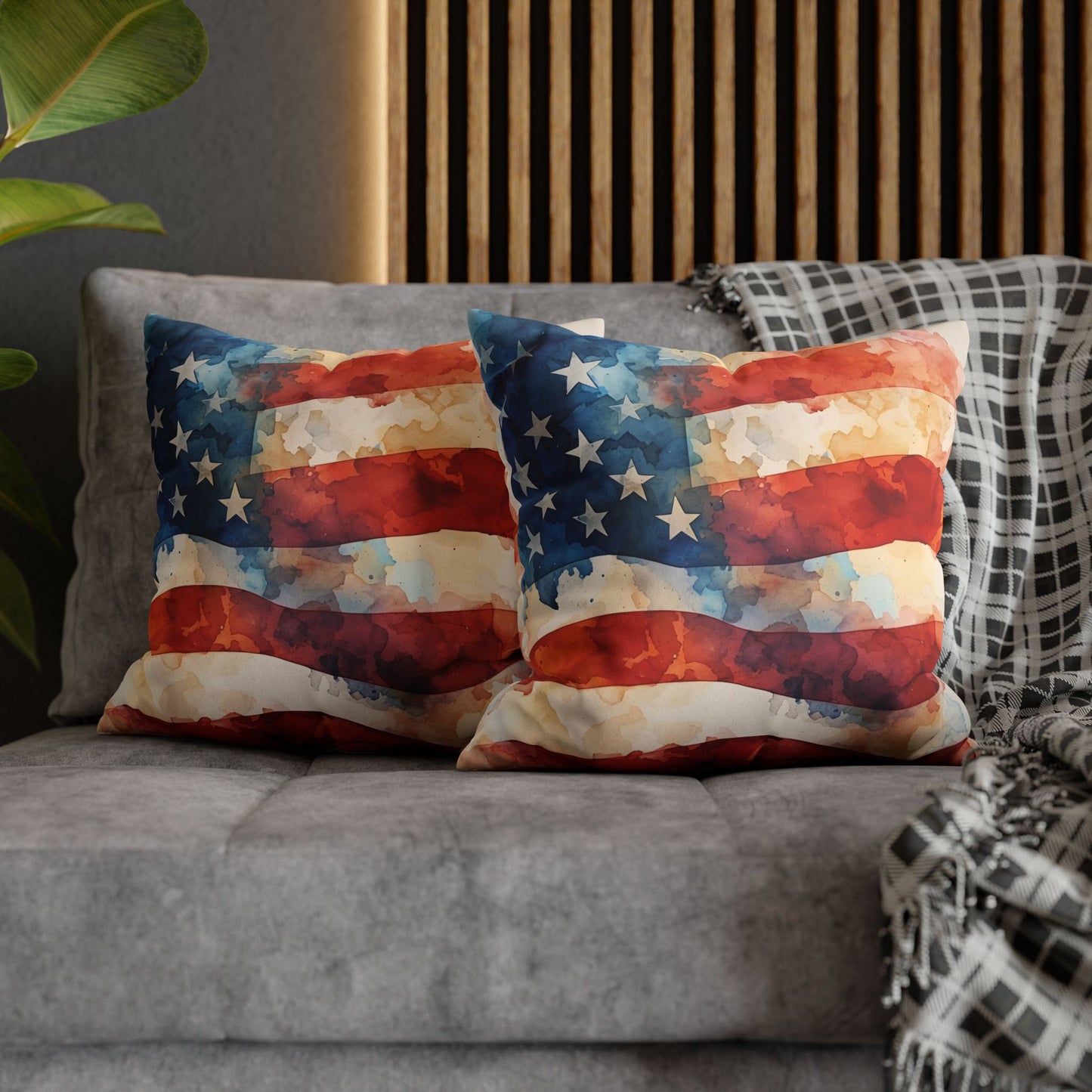 Watercolor American Flag Faux Suede Pillowcase - Patriotic Home Decor