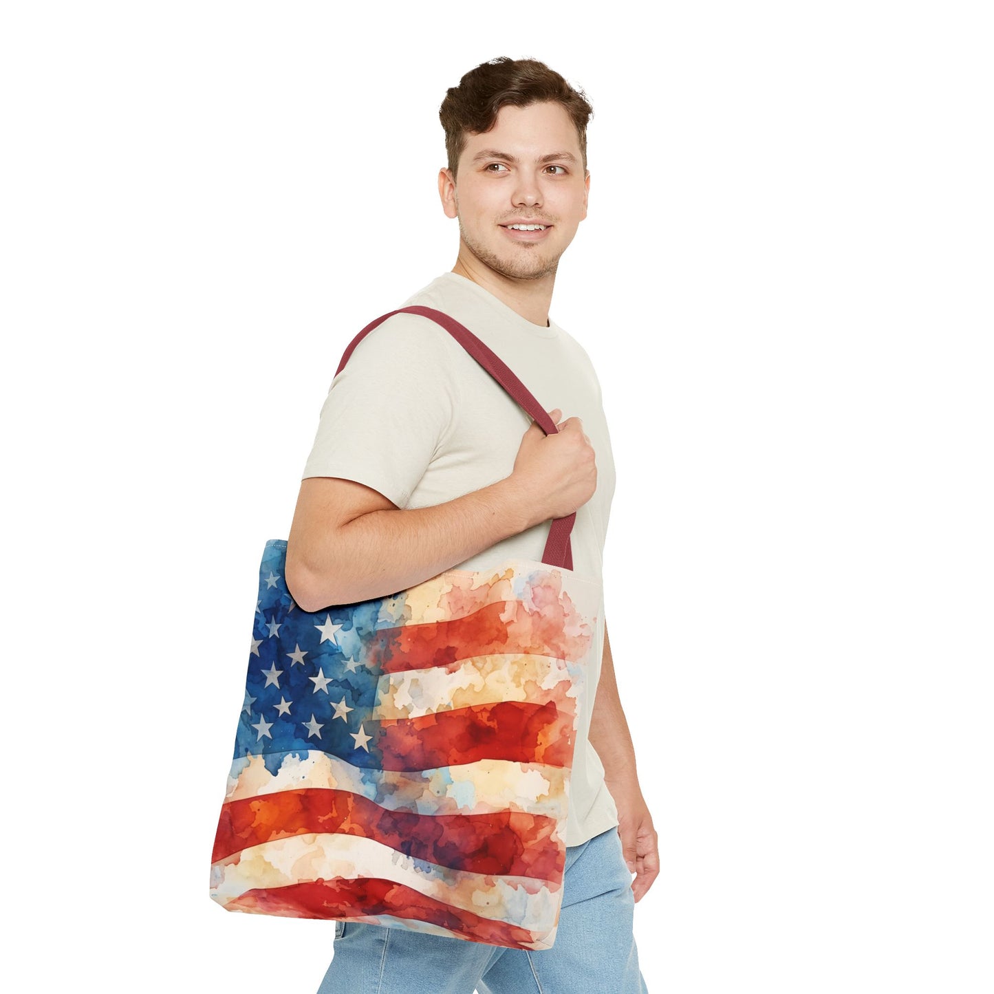 American Flag Tote Bag - Patriotic Watercolor Design in  18 x 18