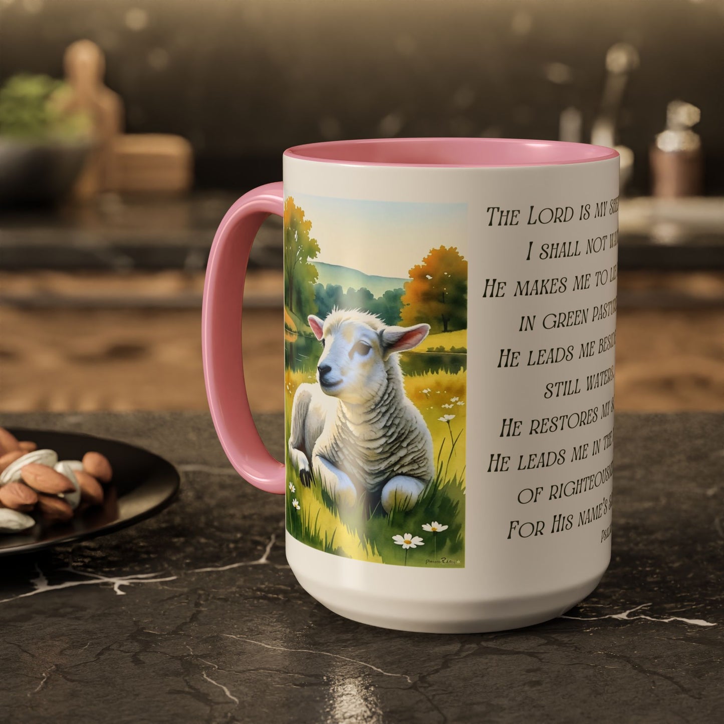 Inspirational Lord Is My Shepherd Mug - Cozy 15oz Coffee Cups with Psalm 23 Design
