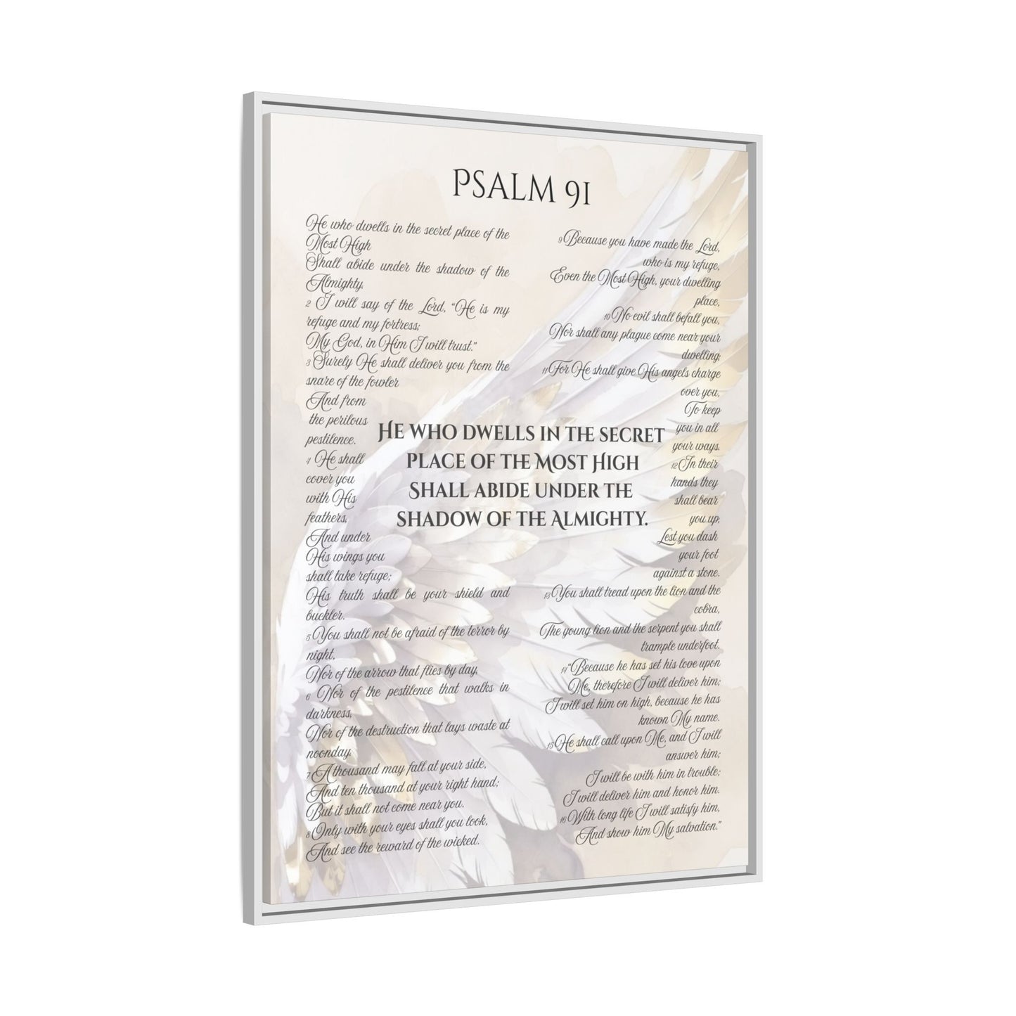 Psalm 91 Framed Canvas - 30X40 - He Who Dwells in the Secret Place Bible Verse Wall Art, Christian Protection Scripture Decor with Feathers