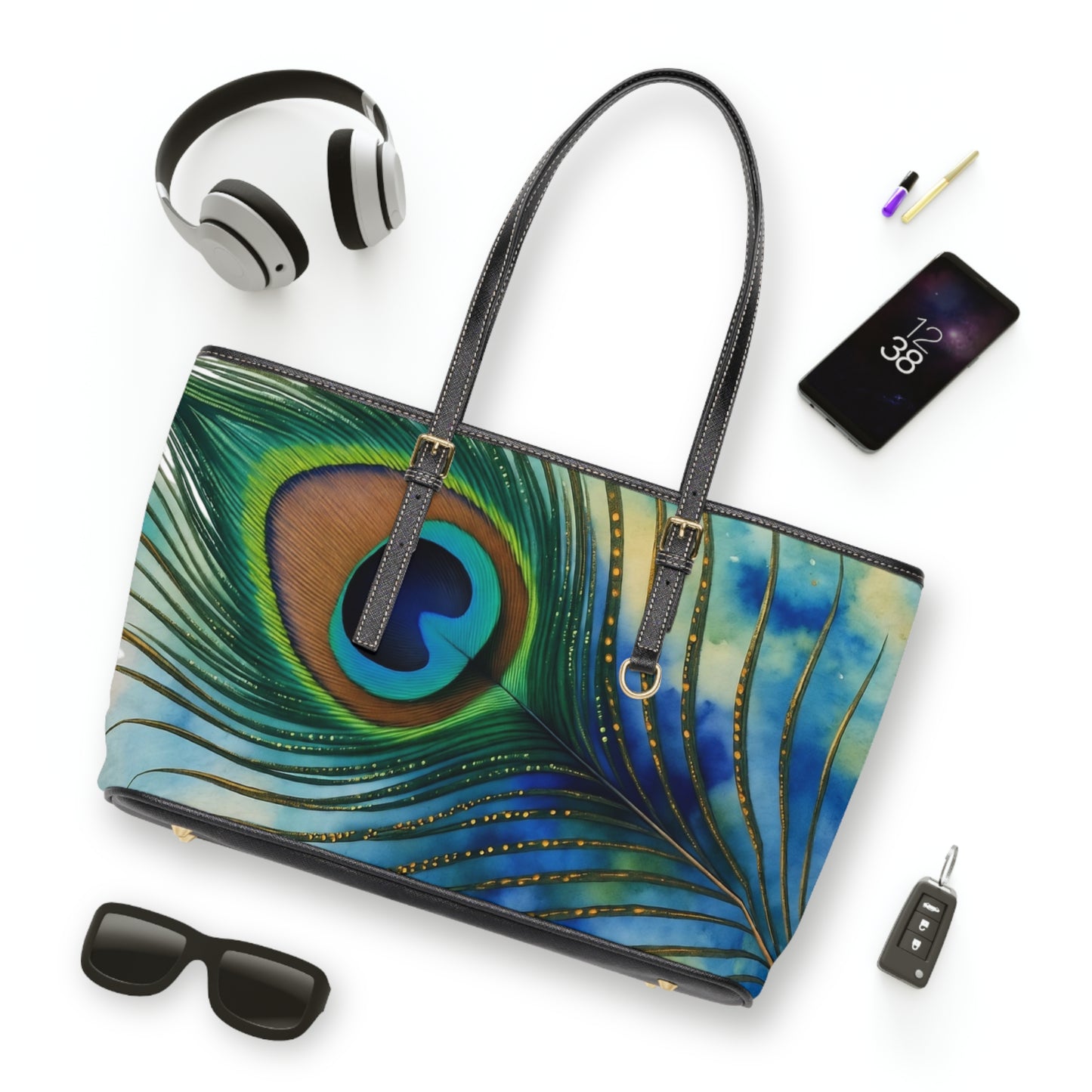Peacock Feather PU Leather Shoulder Bag - Stylish & Vibrant Tote for Everyday Use