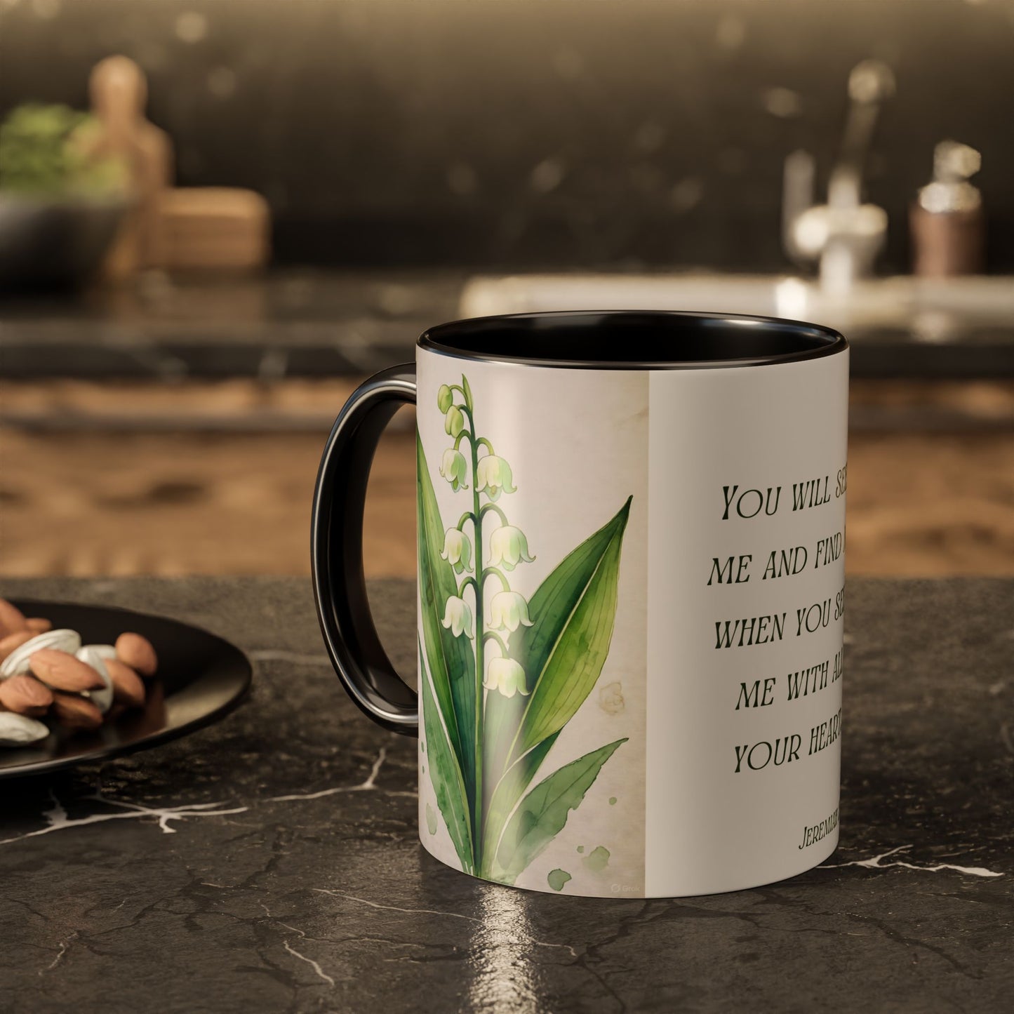 Inspirational Floral Mug - 11oz - "You Will Seek Me" Design