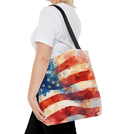 American Flag Tote Bag - Patriotic Watercolor Design in  16 x 16