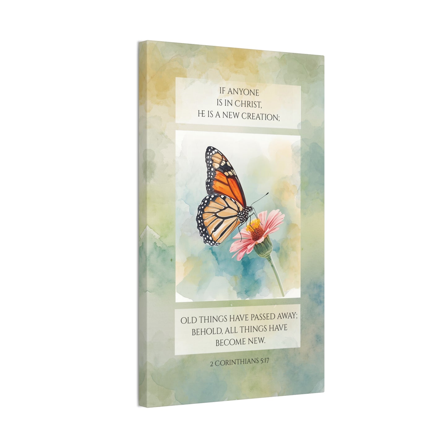 Christian Butterfly New Creation Canvas Wall Art - 2 Corinthians 5:17 Scripture Decor