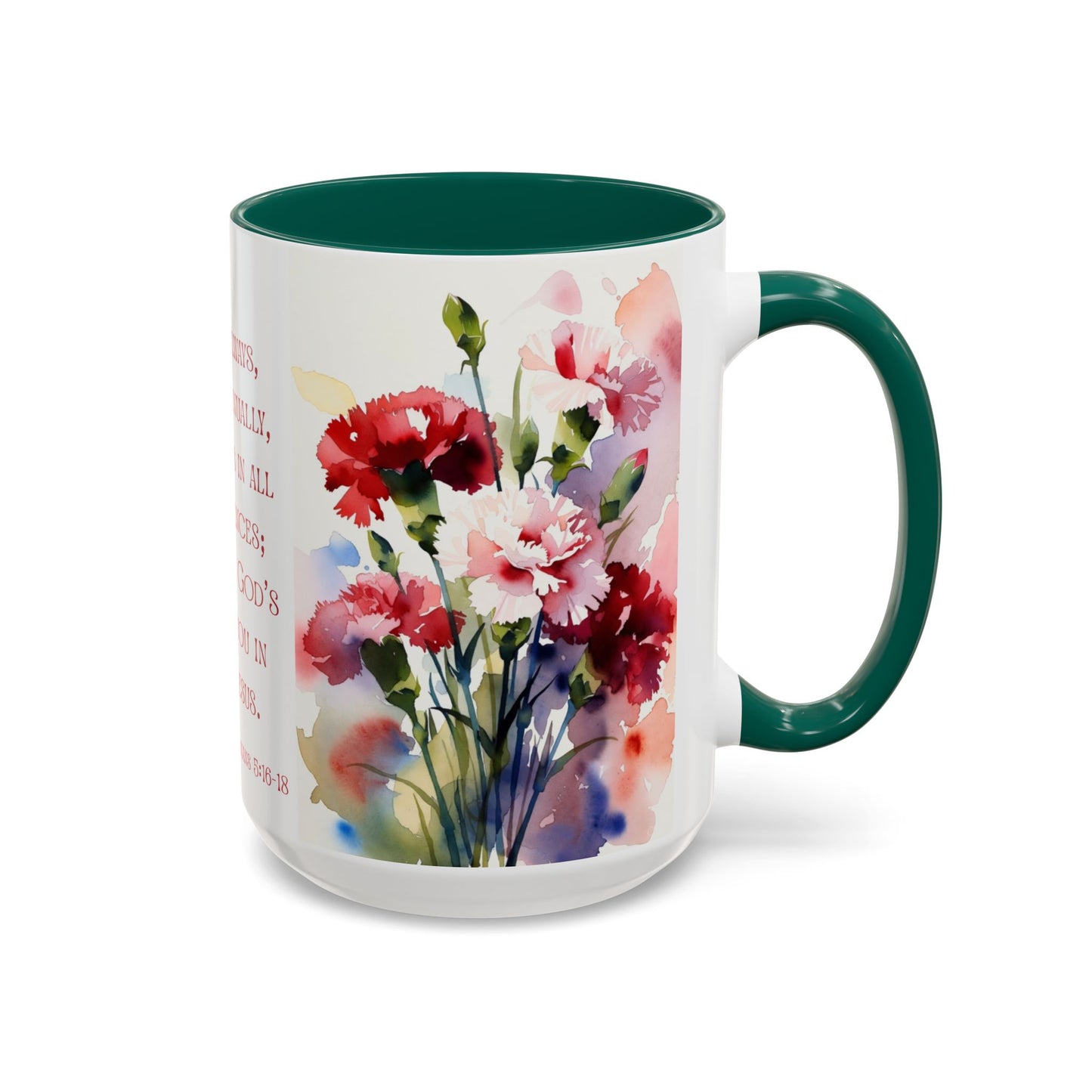 Rejoice Always Bible Verse Mug | Floral Scripture Coffee Cup | January Birth Month Flower