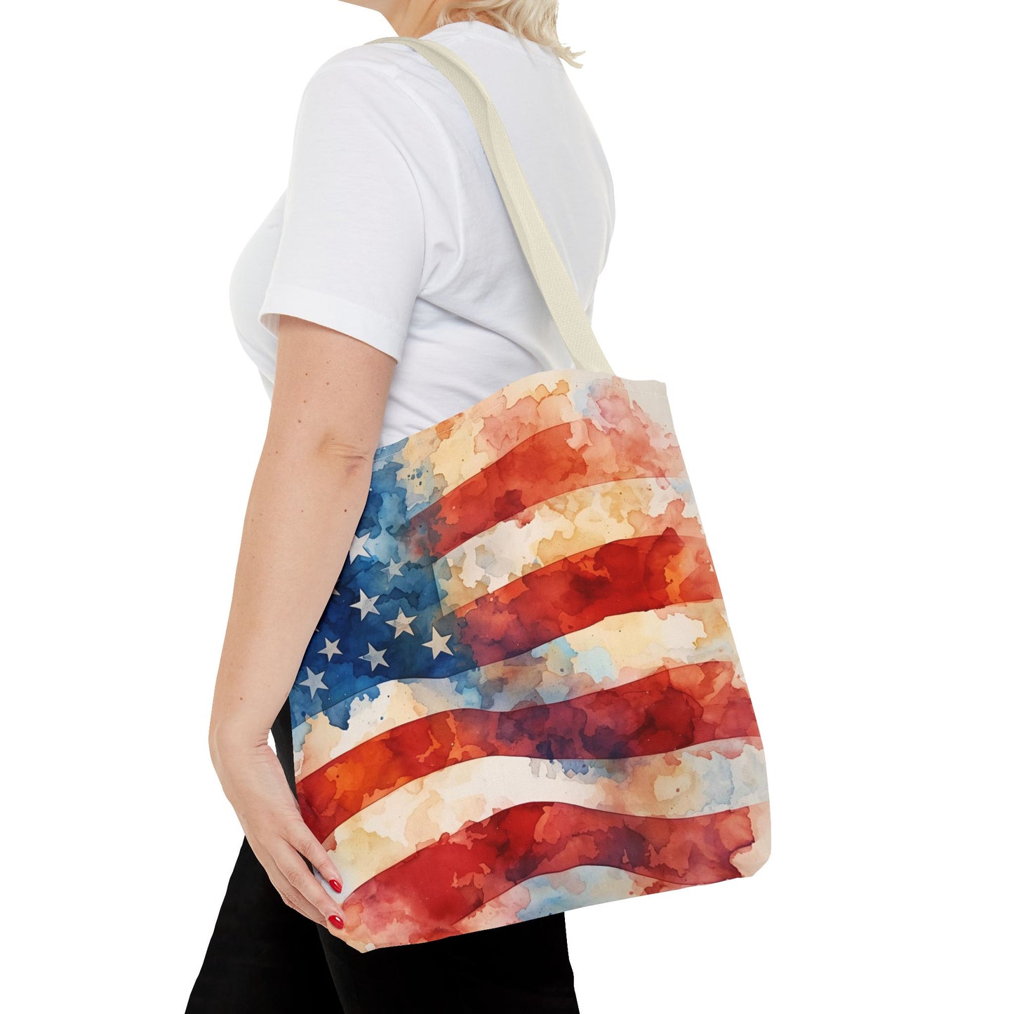 American Flag Tote Bag - Patriotic Watercolor Design in  16 x 16
