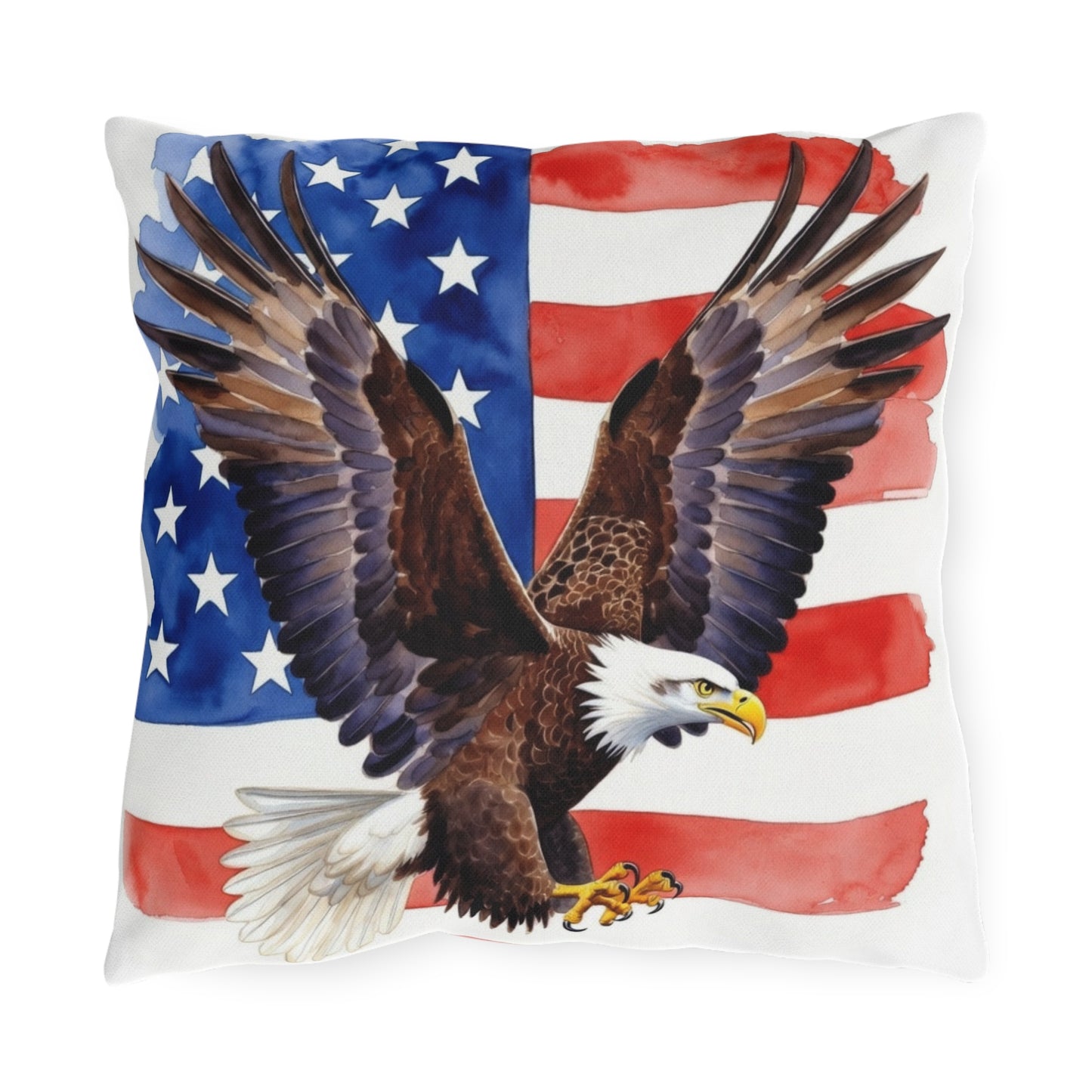 Patriotic American Bald Eagle Outdoor Pillow | USA Flag Throw | 4th of July, Memorial Day, Veterans Day Decor
