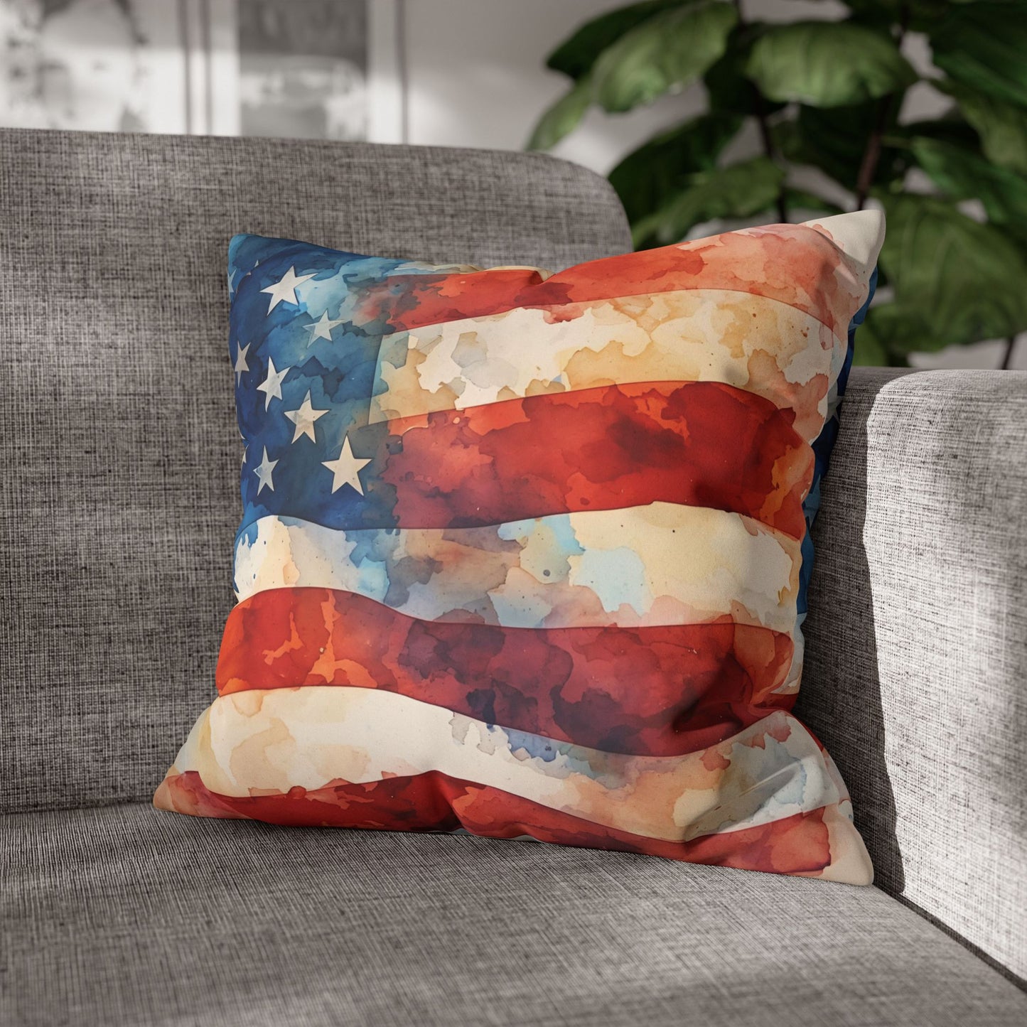 Watercolor American Flag Faux Suede Pillowcase - Patriotic Home Decor