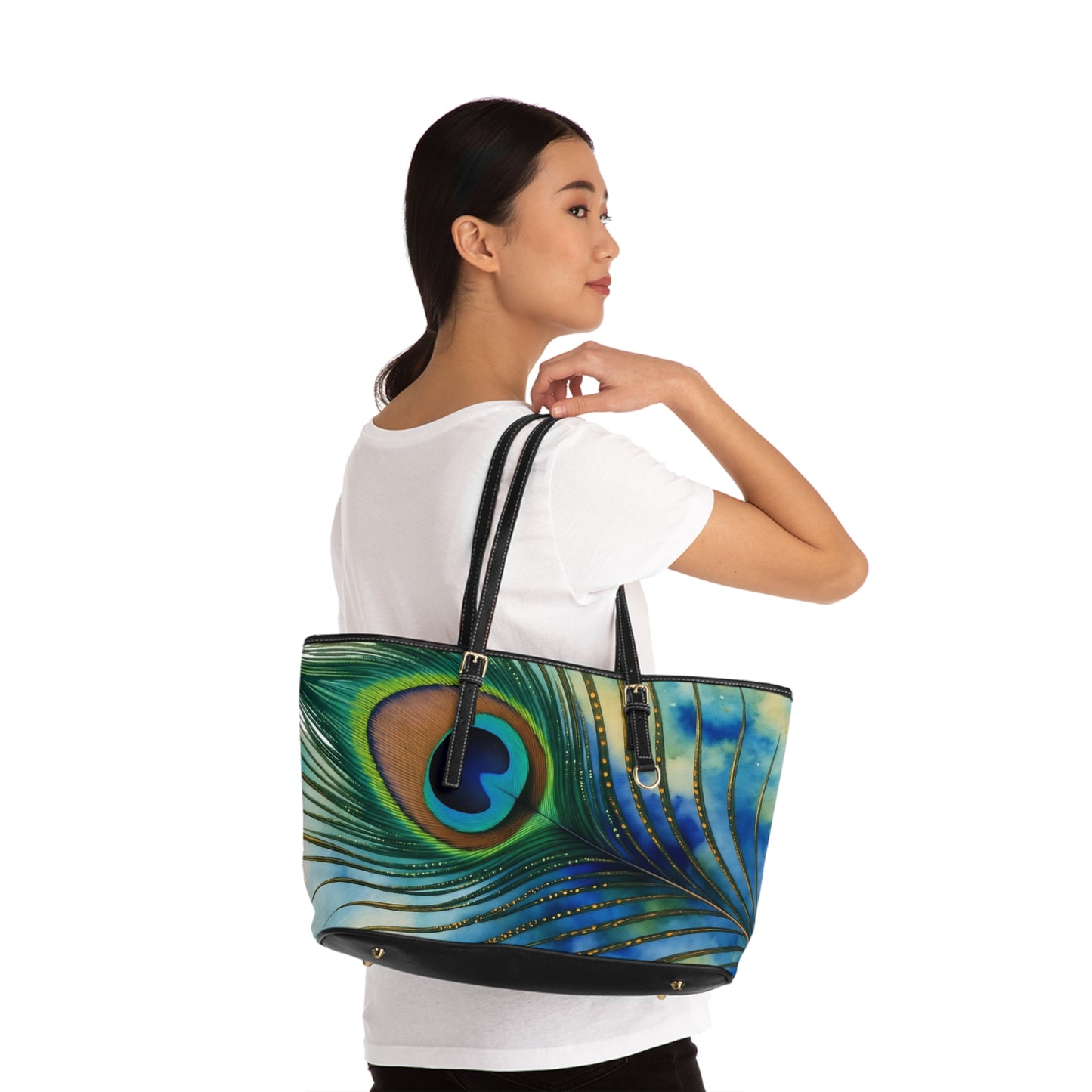Peacock Feather PU Leather Shoulder Bag - Stylish & Vibrant Tote for Everyday Use