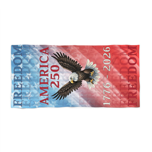 America 250 Freedom Eagle 1776 - 2026 Beach Towel — Patriotic Red White Blue Summer Towel