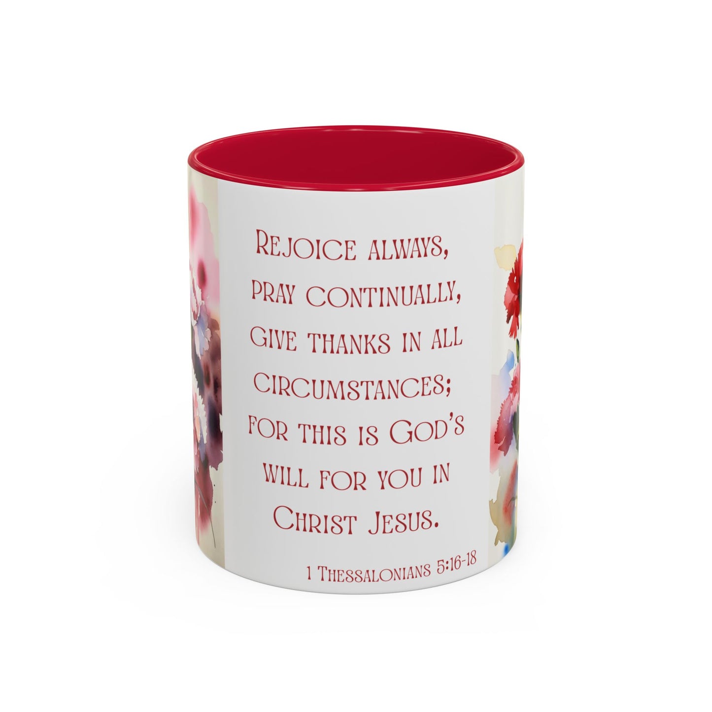 Rejoice Always Bible Verse Mug | Floral Watercolor Carnations 11oz | January Birth Month Flower