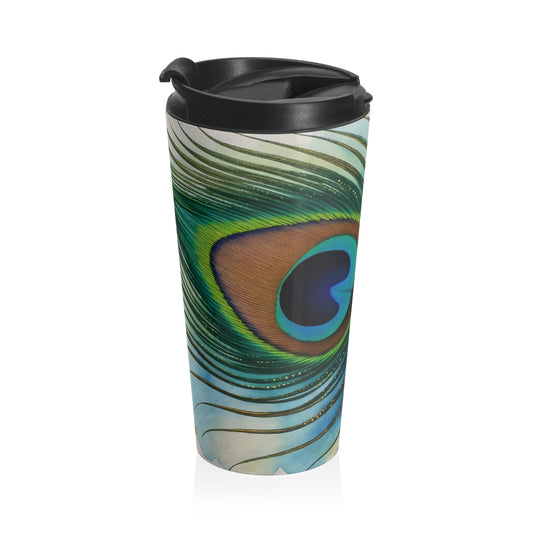 Vibrant Peacock Design Stainless Steel Travel Mug - Stylish Coffee & Tea Tumbler