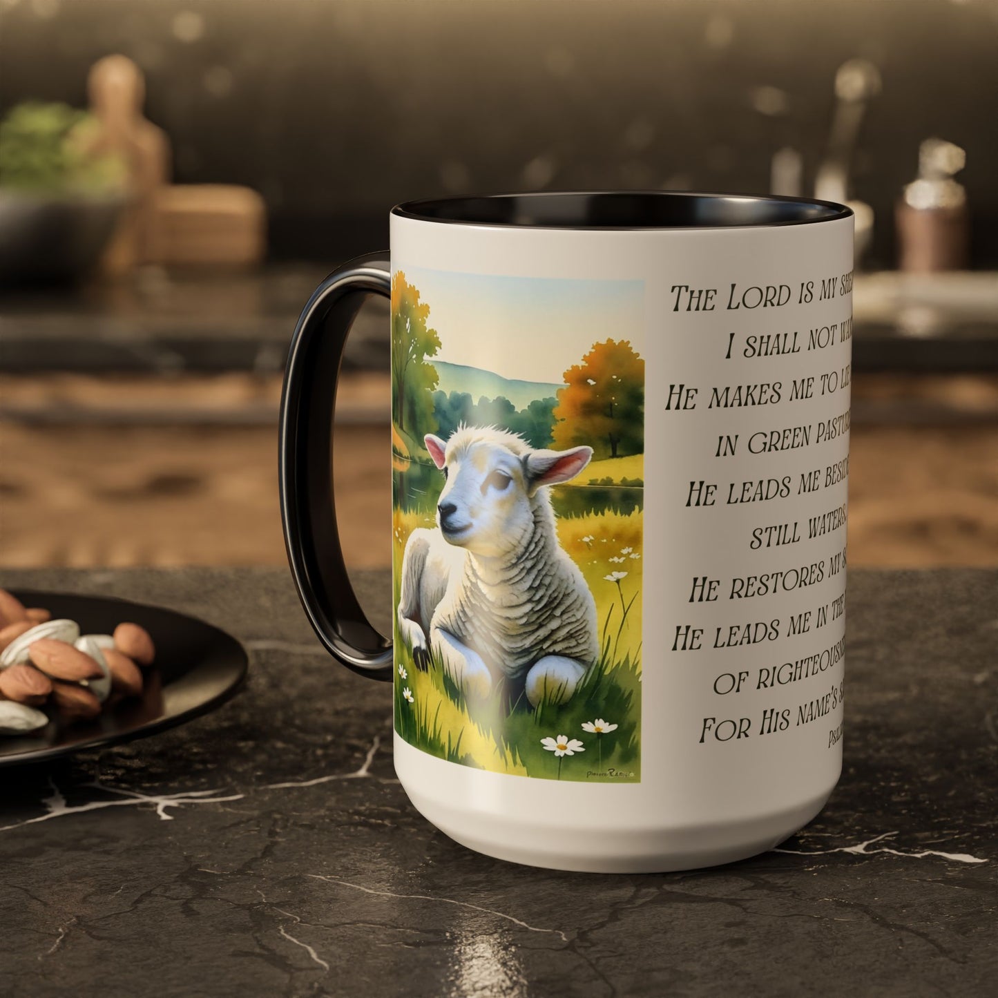 Inspirational Lord Is My Shepherd Mug - Cozy 15oz Coffee Cups with Psalm 23 Design