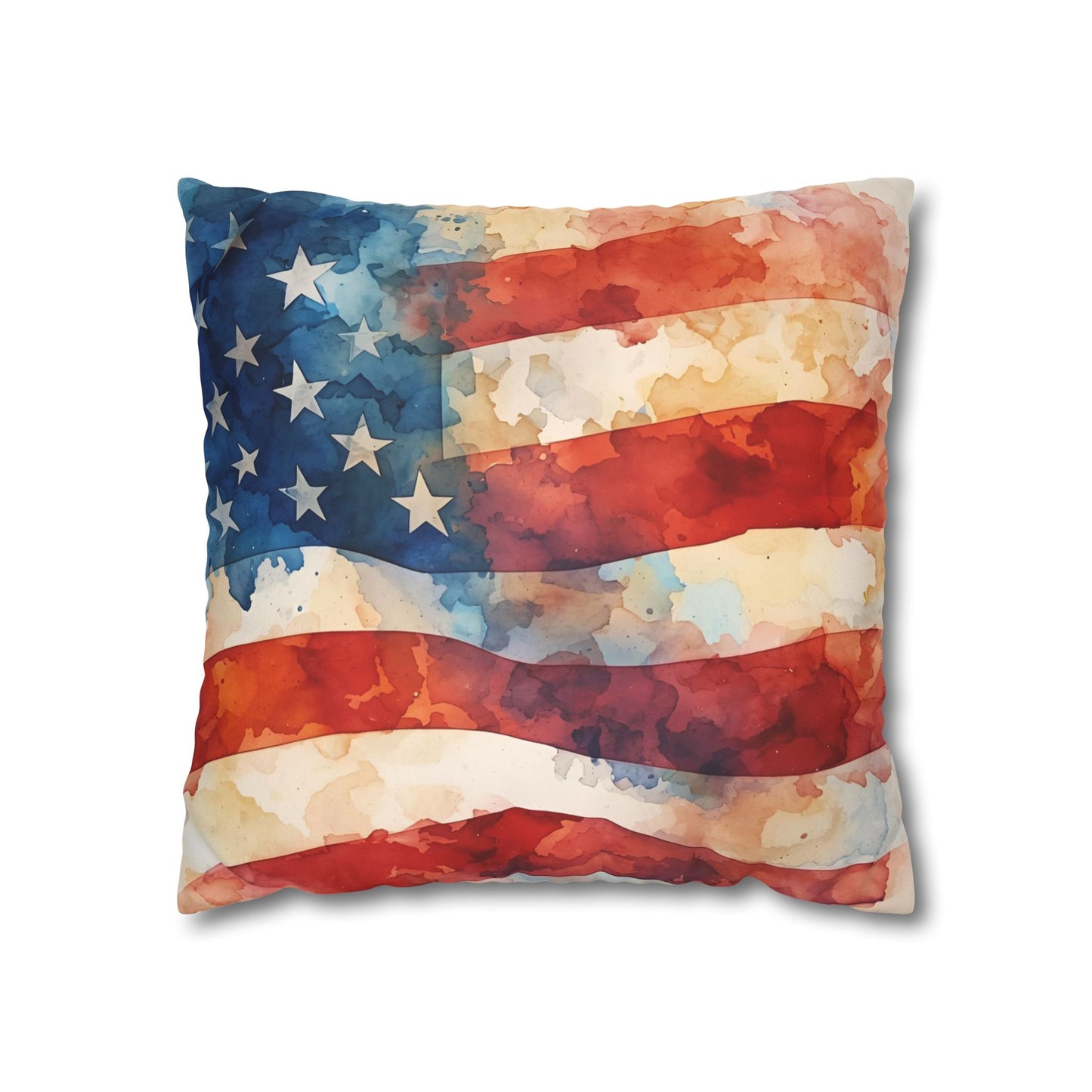 Watercolor American Flag Faux Suede Pillowcase - Patriotic Home Decor