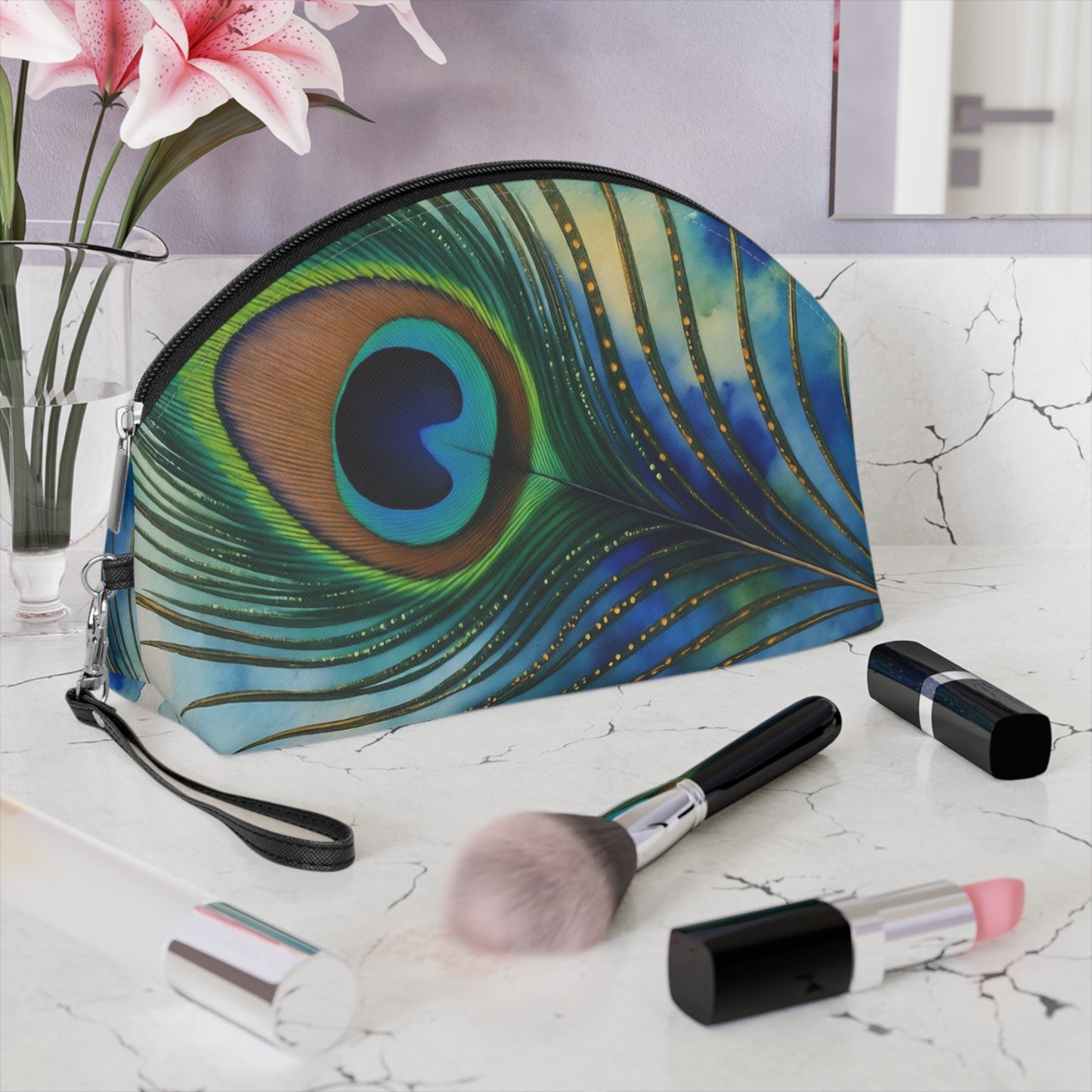 Peacock Feather Makeup Bag - Vibrant Cosmetic Pouch for Beauty Lovers