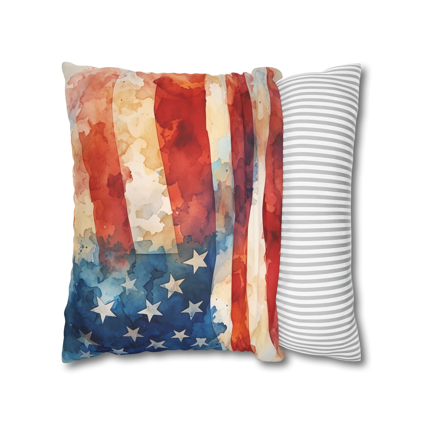 Watercolor American Flag Faux Suede Pillowcase - Patriotic Home Decor