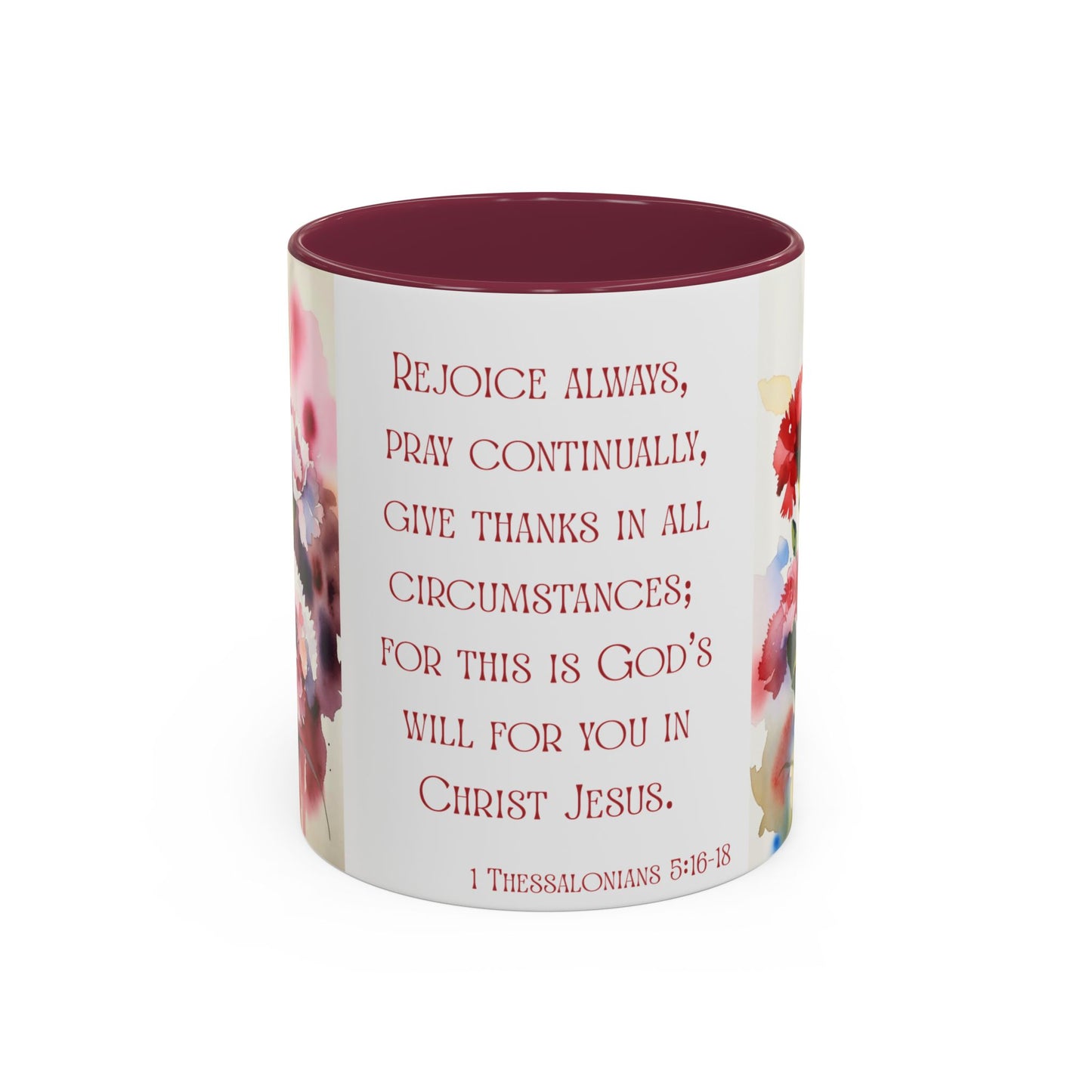 Rejoice Always Bible Verse Mug | Floral Watercolor Carnations 11oz | January Birth Month Flower