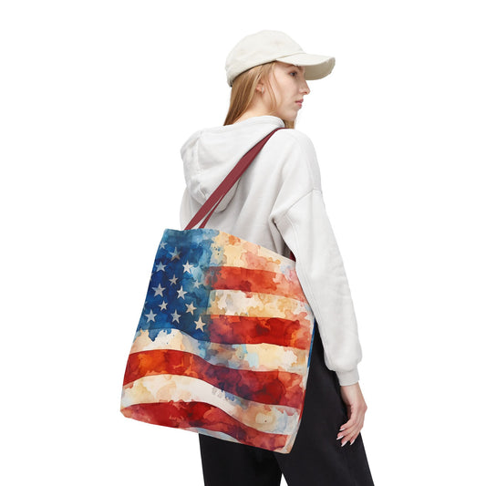 American Flag Tote Bag - Patriotic Watercolor Design in  18 x 18