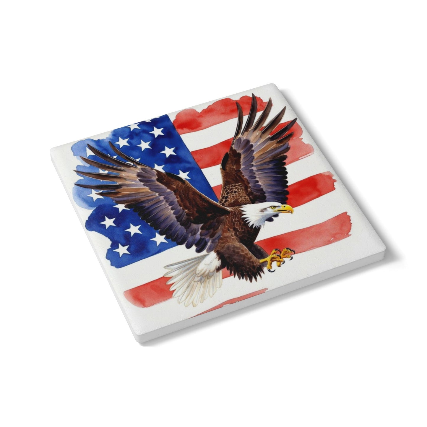 Patriotic Bald Eagle Ceramic Coaster — American Flag Home Drink Coaster (USA Independence Day Gift)
