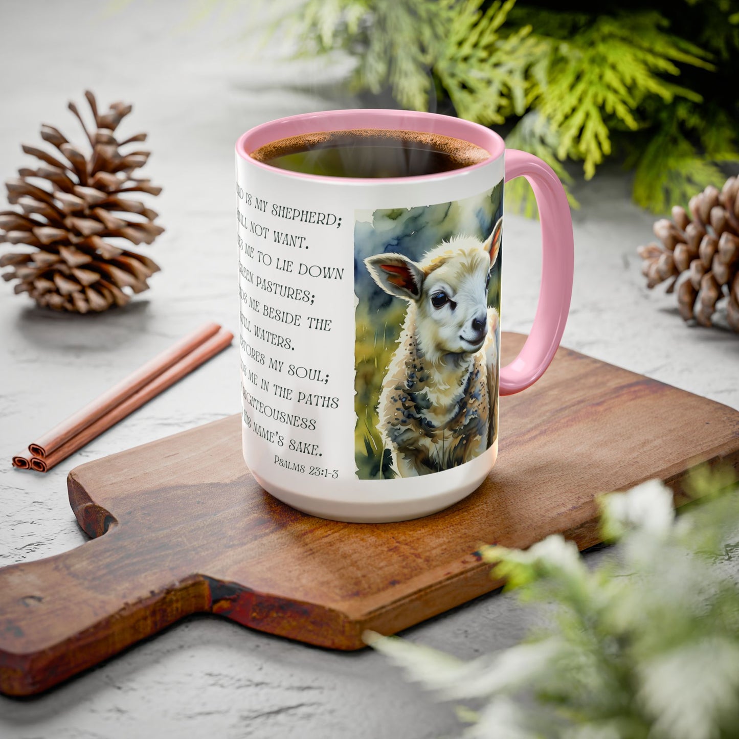 Inspirational Lord Is My Shepherd Mug - Cozy 15oz Coffee Cups with Psalm 23 Design