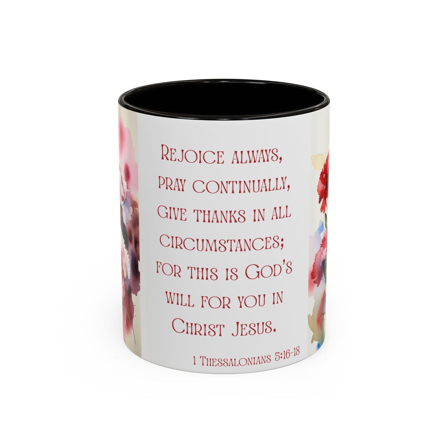 Rejoice Always Bible Verse Mug | Floral Watercolor Carnations 11oz | January Birth Month Flower