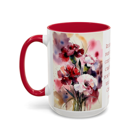 Rejoice Always Bible Verse Mug | Floral Scripture Coffee Cup | January Birth Month Flower
