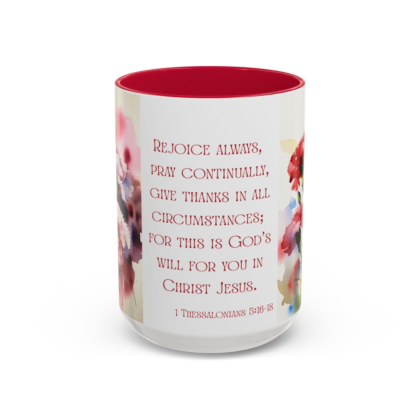 Rejoice Always Bible Verse Mug | Floral Scripture Coffee Cup | January Birth Month Flower