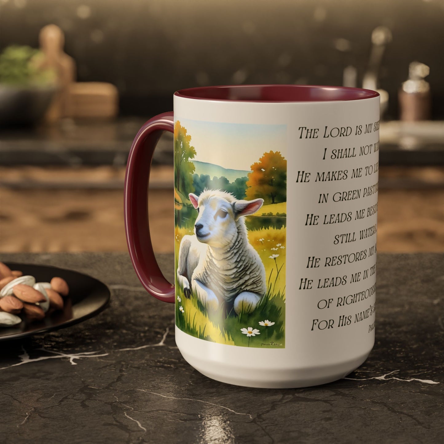 Inspirational Lord Is My Shepherd Mug - Cozy 15oz Coffee Cups with Psalm 23 Design