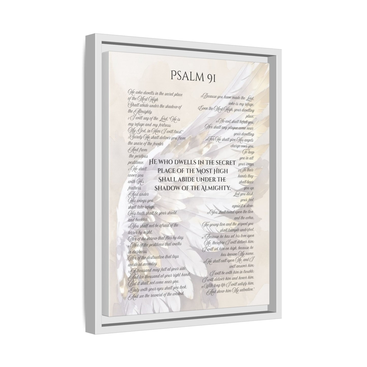 Psalm 91 Framed 12 X 16 Canvas Print - Under His Wings Bible Verse Wall Art, Christian Scripture Decor, Protection Promise