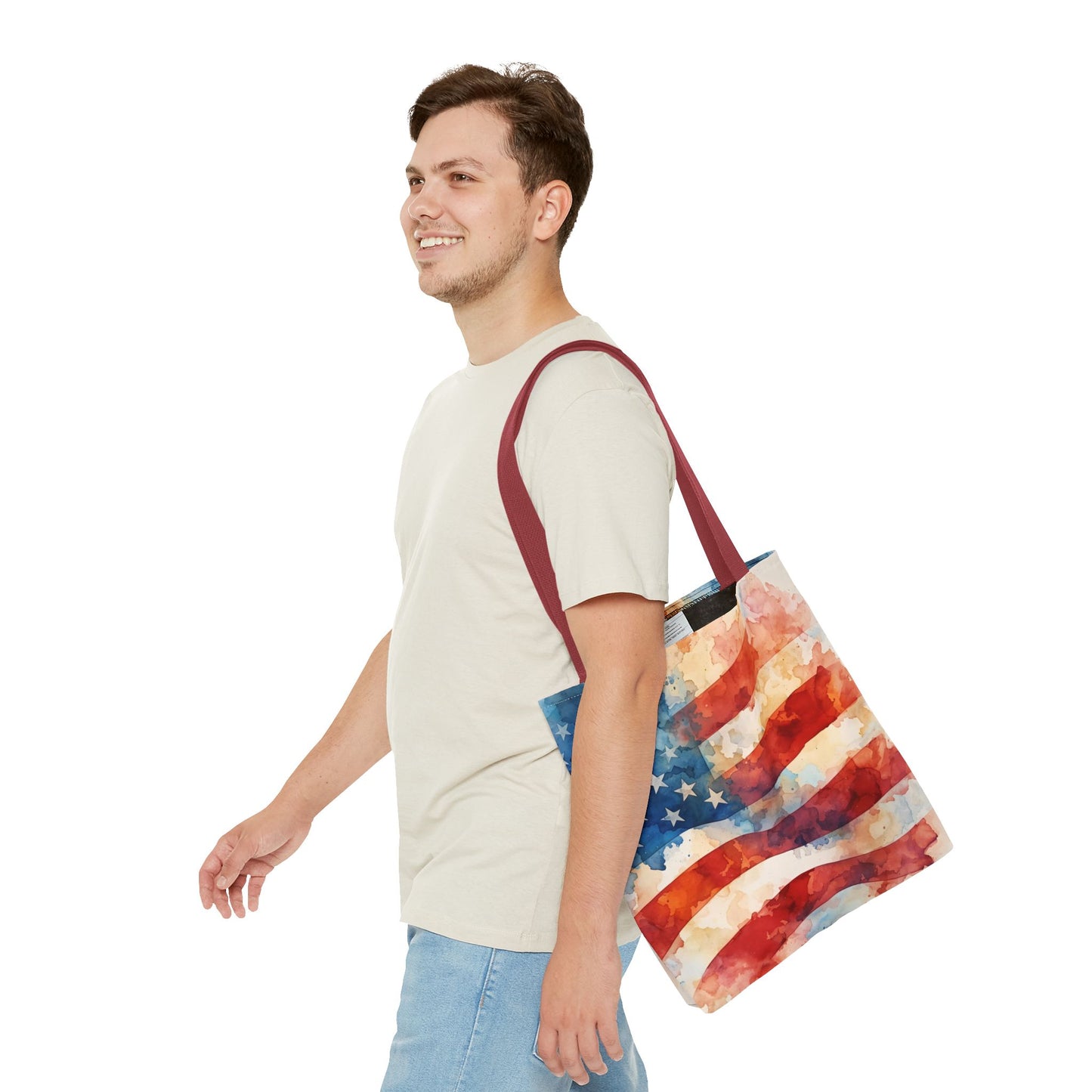 American Flag Tote Bag - Patriotic Watercolor Design in  16 x 16