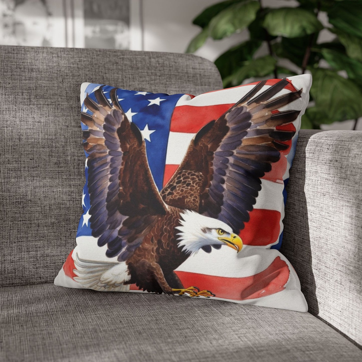 Patriotic American Bald Eagle Pillow Cover | USA Flag Throw Pillow | 4th of July, Memorial Day, Veterans Day Decor