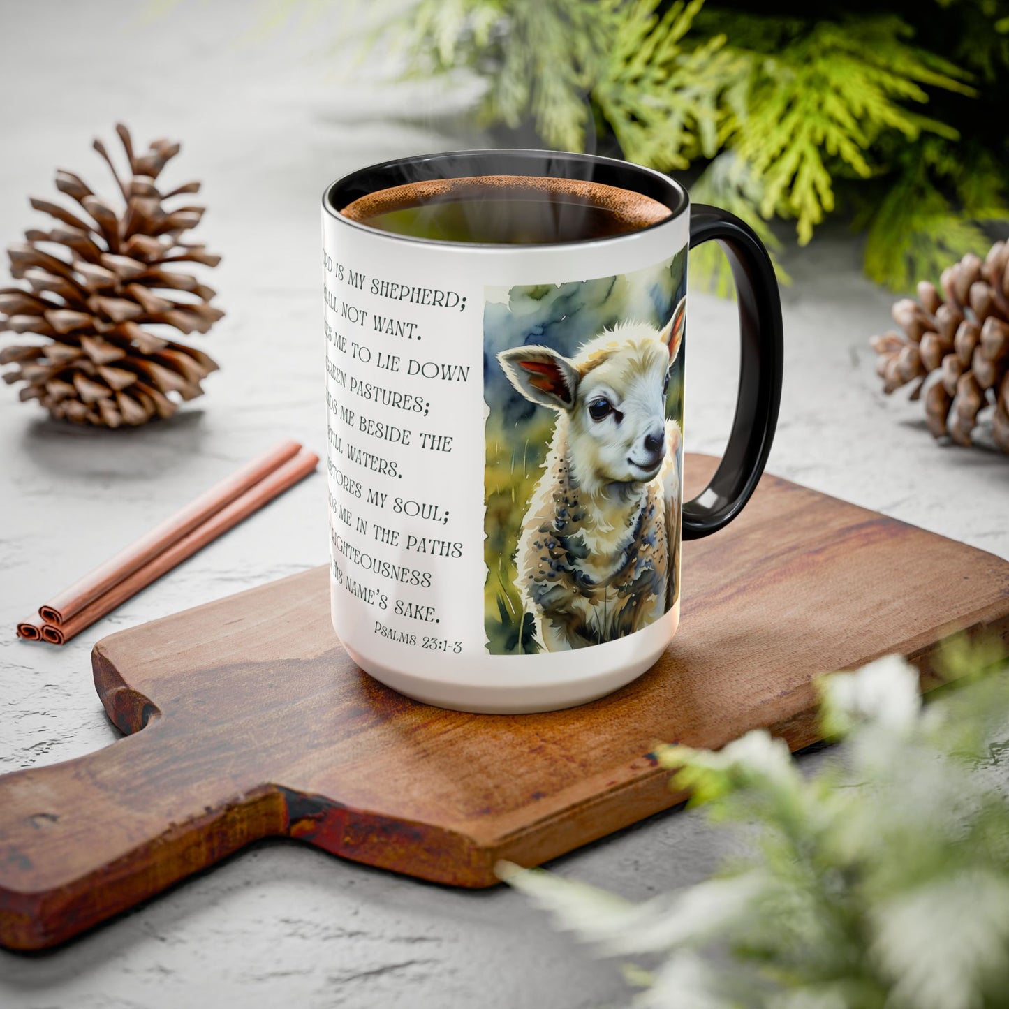 Inspirational Lord Is My Shepherd Mug - Cozy 15oz Coffee Cups with Psalm 23 Design
