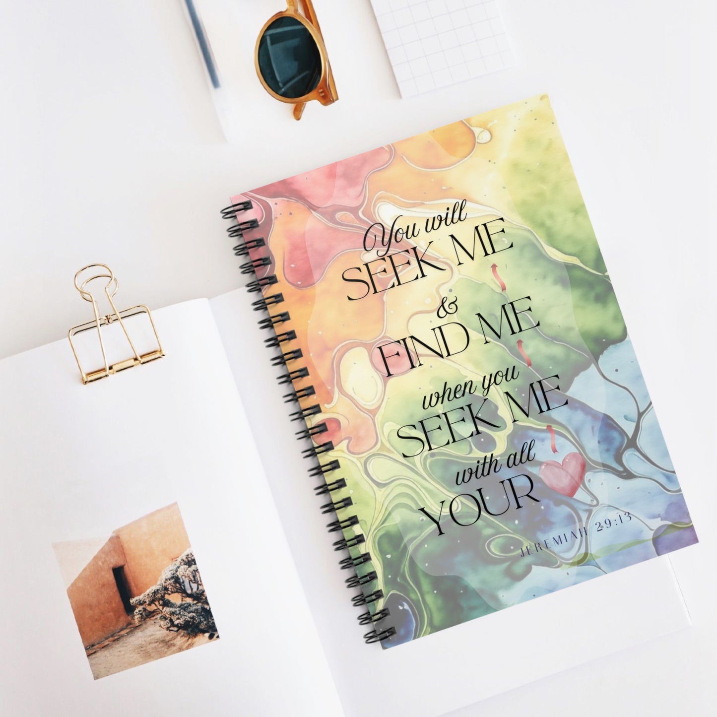 Inspirational Watercolor Spiral Notebook - Seek & Find - Jeremiah 29:13