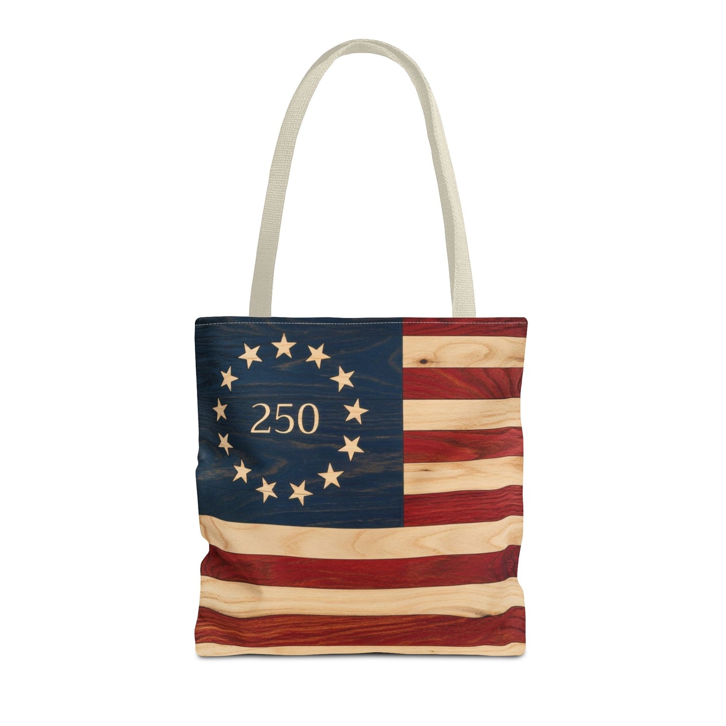 250th Anniversary Betsy Ross Tote Bag | 1776 American Flag Wooden Design | USA 250 Birthday Gift | Patriotic Tote