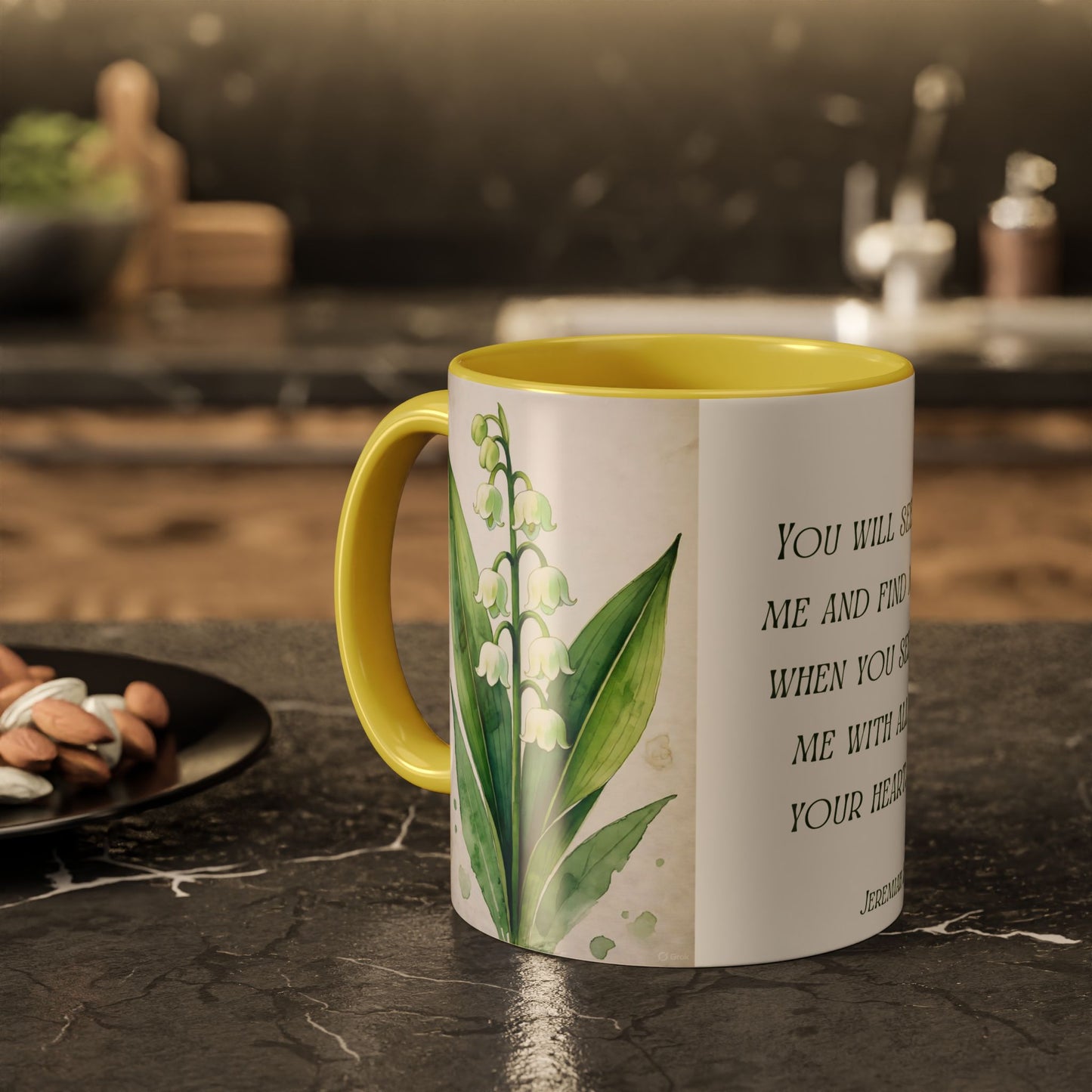 Inspirational Floral Mug - 11oz - "You Will Seek Me" Design