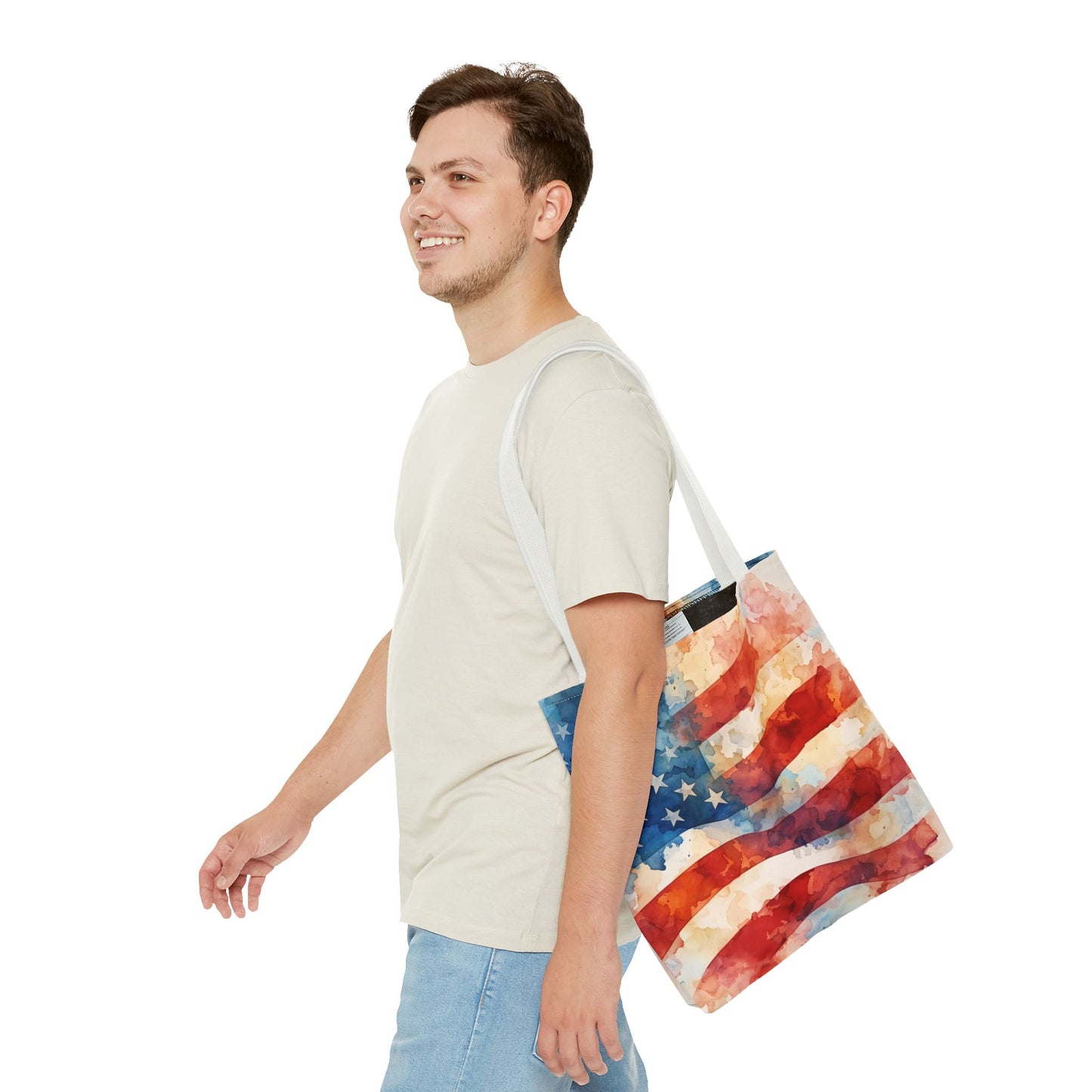 American Flag Tote Bag - Patriotic Watercolor Design in  16 x 16