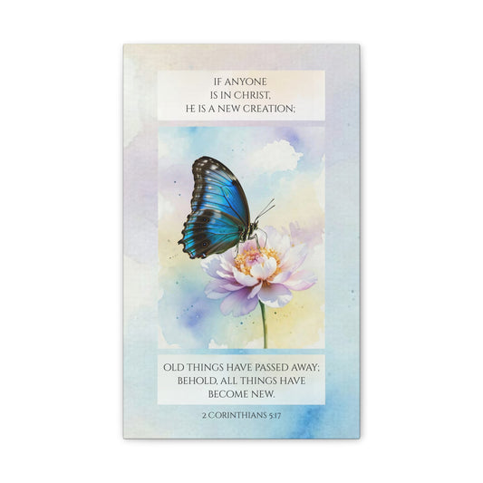 Christian Butterfly New Creation Canvas Wall Art - 2 Corinthians 5:17 Scripture Decor