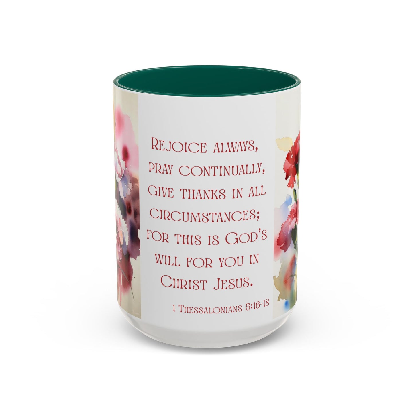 Rejoice Always Bible Verse Mug | Floral Scripture Coffee Cup | January Birth Month Flower