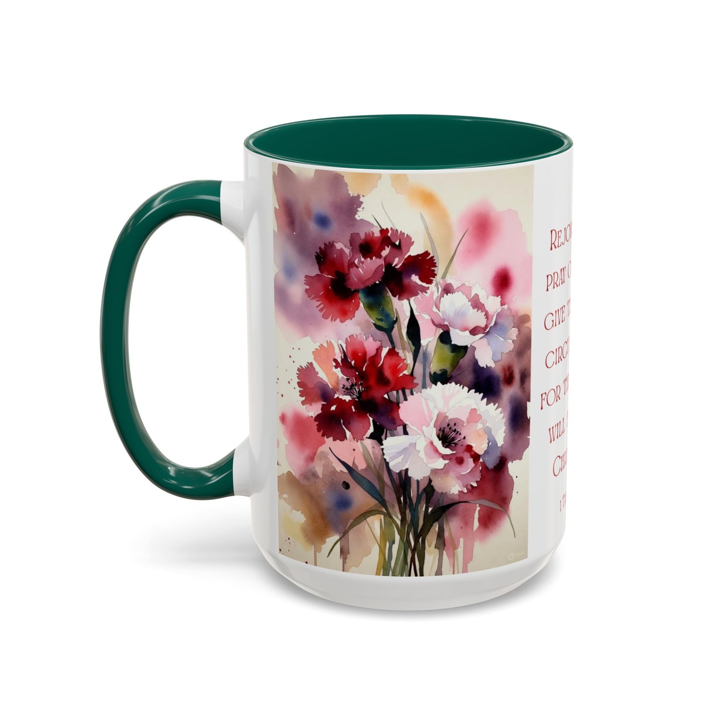 Rejoice Always Bible Verse Mug | Floral Scripture Coffee Cup | January Birth Month Flower