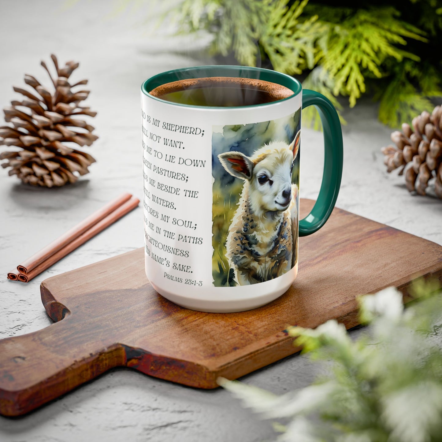 Inspirational Lord Is My Shepherd Mug - Cozy 15oz Coffee Cups with Psalm 23 Design