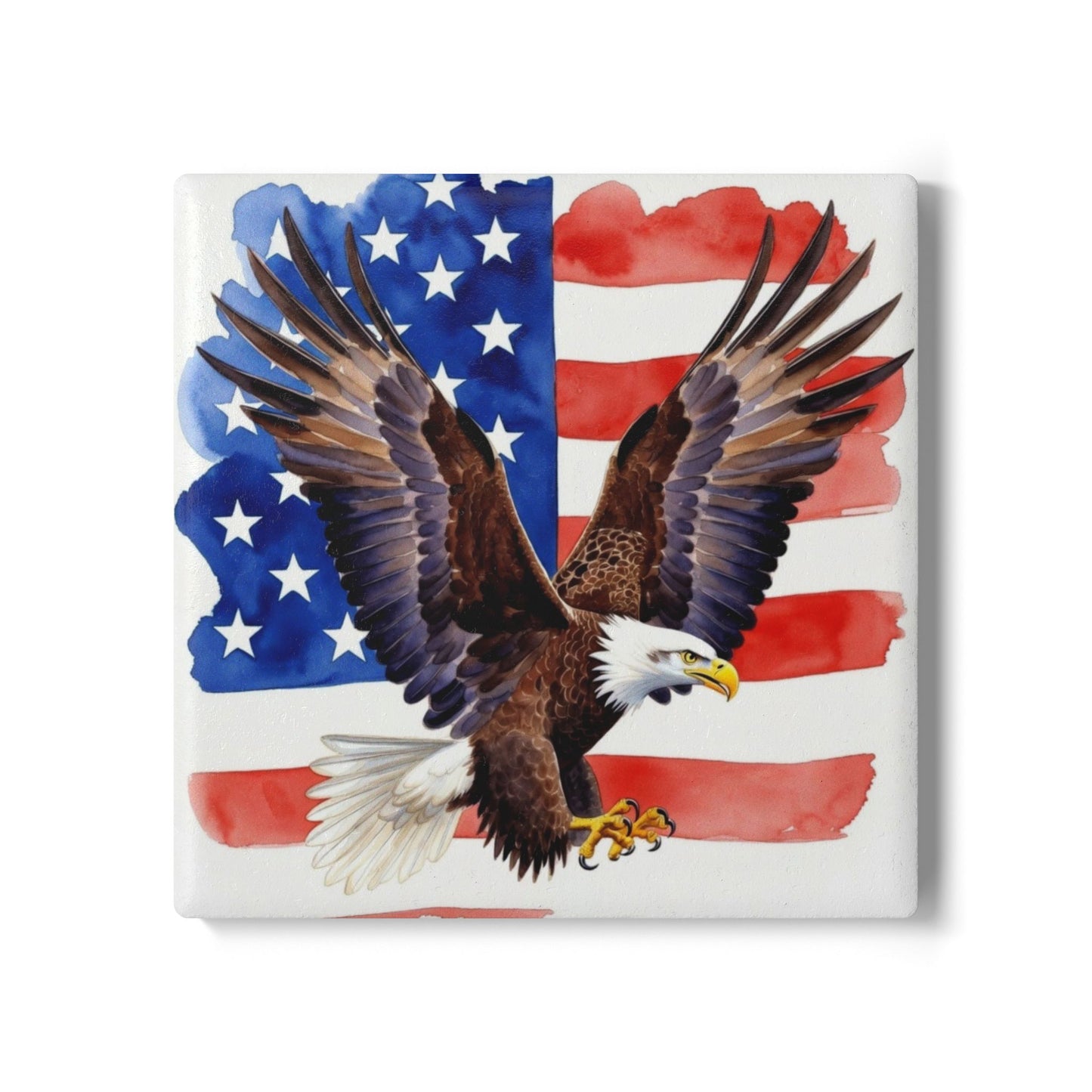Patriotic Bald Eagle Ceramic Coaster — American Flag Home Drink Coaster (USA Independence Day Gift)
