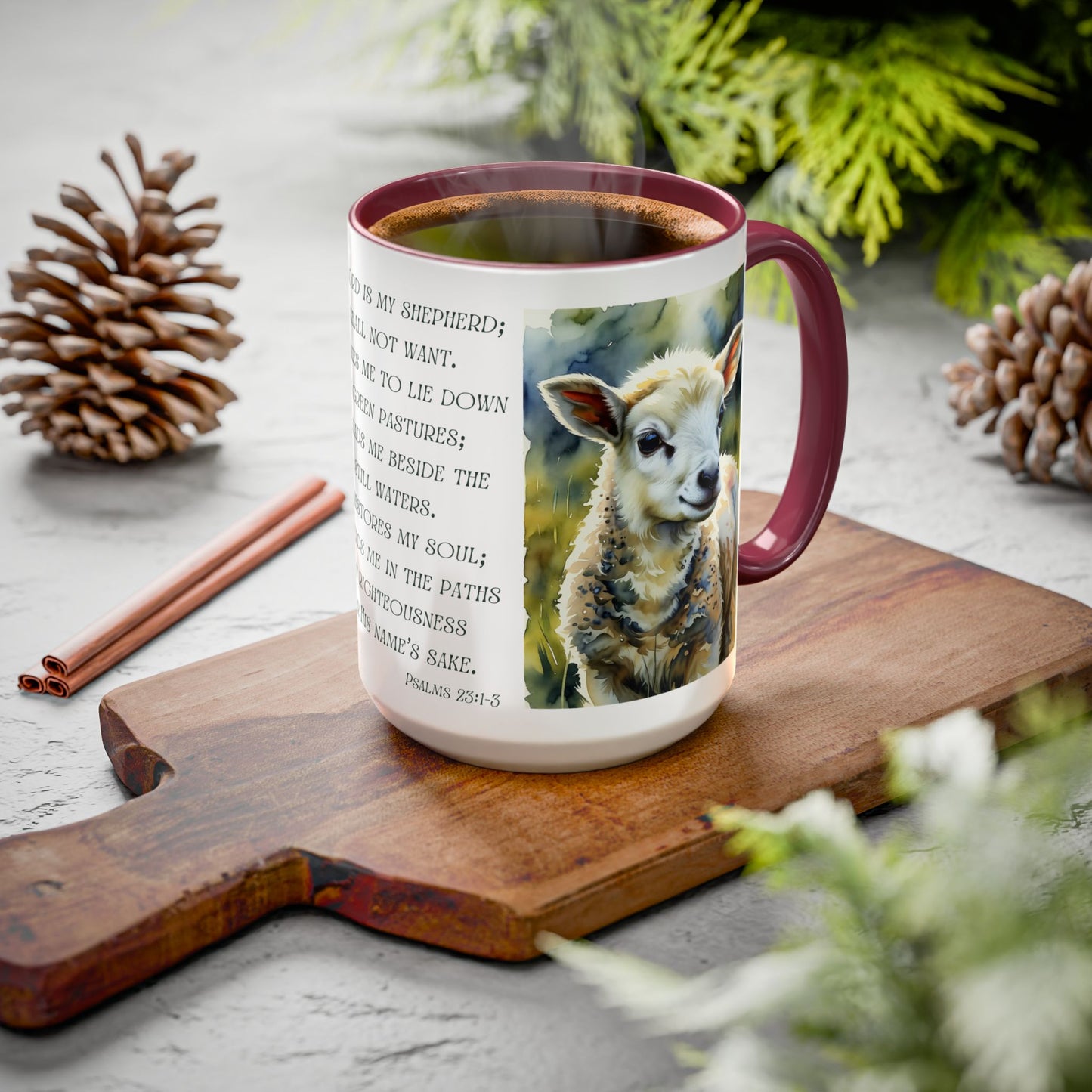 Inspirational Lord Is My Shepherd Mug - Cozy 15oz Coffee Cups with Psalm 23 Design