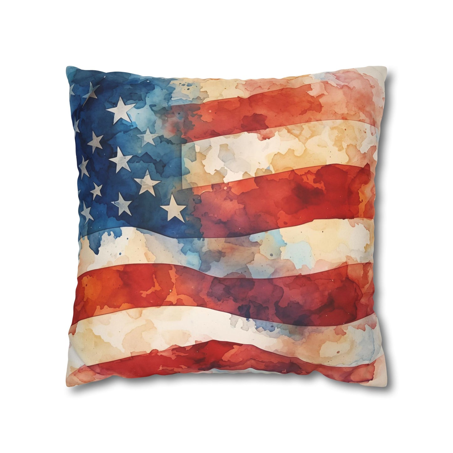 Watercolor American Flag Faux Suede Pillowcase - Patriotic Home Decor