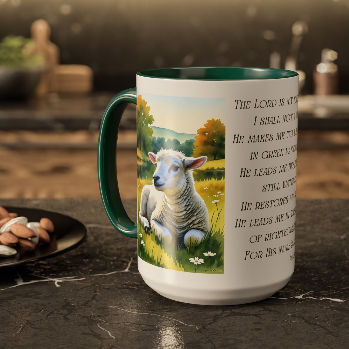 Inspirational Lord Is My Shepherd Mug - Cozy 15oz Coffee Cups with Psalm 23 Design