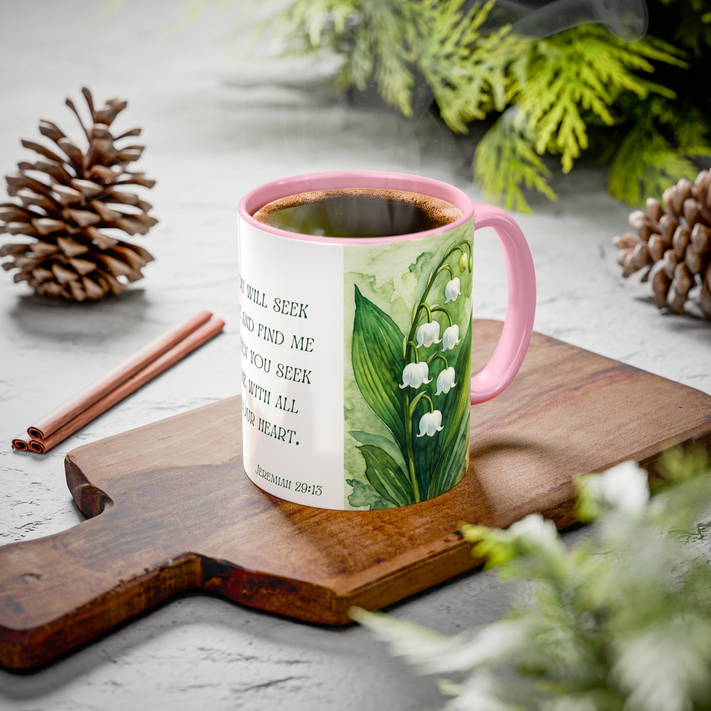 Inspirational Floral Mug - 11oz - "You Will Seek Me" Design