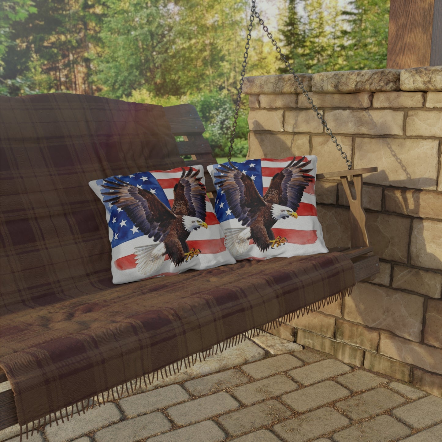 Patriotic American Bald Eagle Outdoor Pillow | USA Flag Throw | 4th of July, Memorial Day, Veterans Day Decor