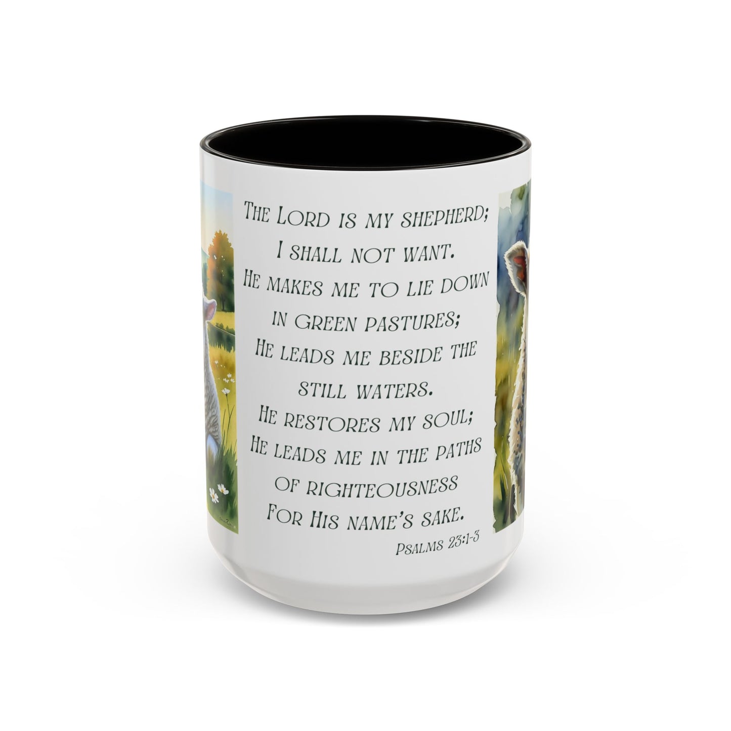 Inspirational Lord Is My Shepherd Mug - Cozy 15oz Coffee Cups with Psalm 23 Design